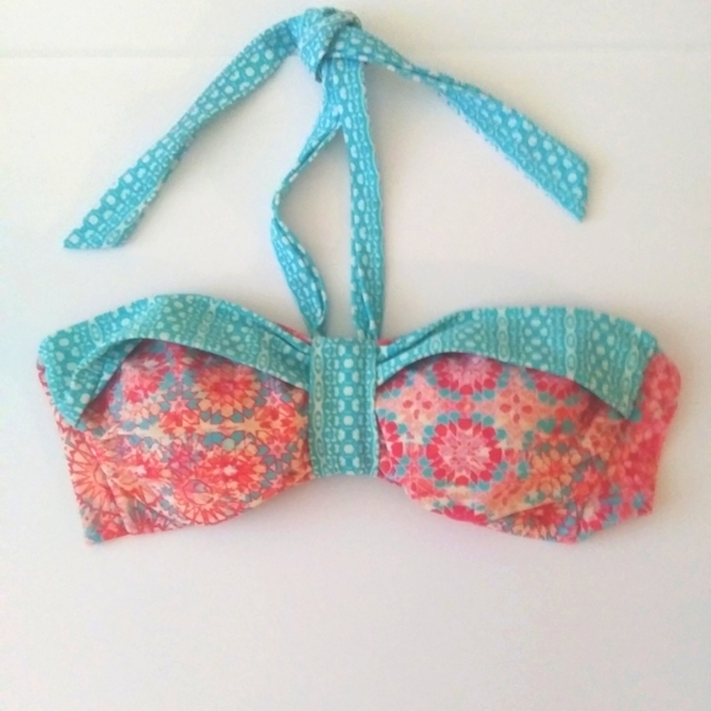 Venus Women's Halter Bikini Swim Top Shades of Pink and Blue Ties Behind Neck